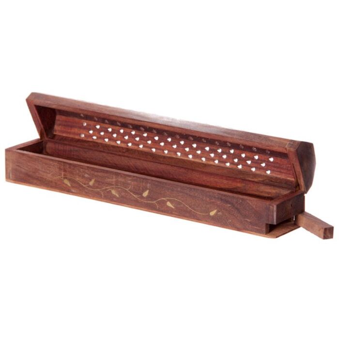 Sheesham Wood Ashcatcher Incense Burner Box Vine Design